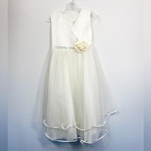 Kid's Dream White Formal Dress with Floral Accent